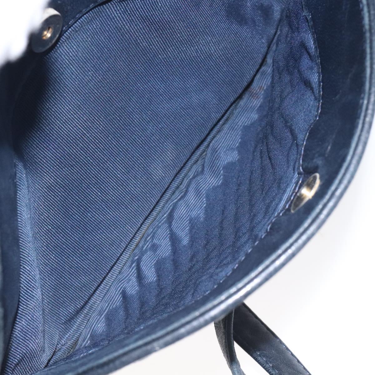 BALLY Shoulder Bag Leather Navy Gold Auth BA3407