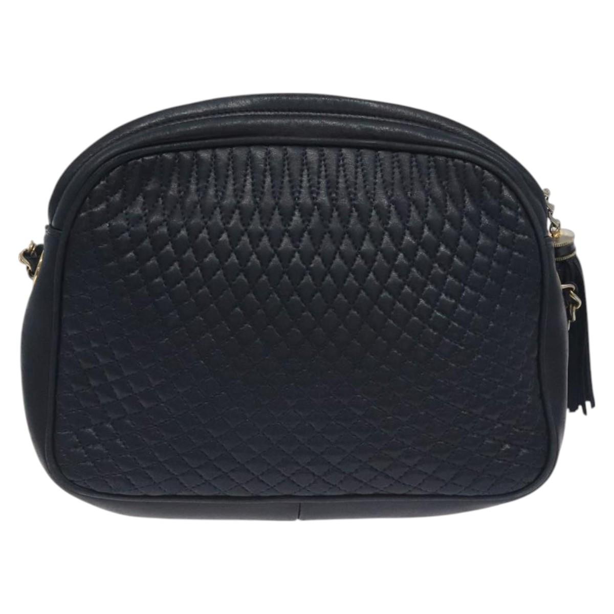 BALLY Shoulder Bag Leather Navy Gold Auth BA3407