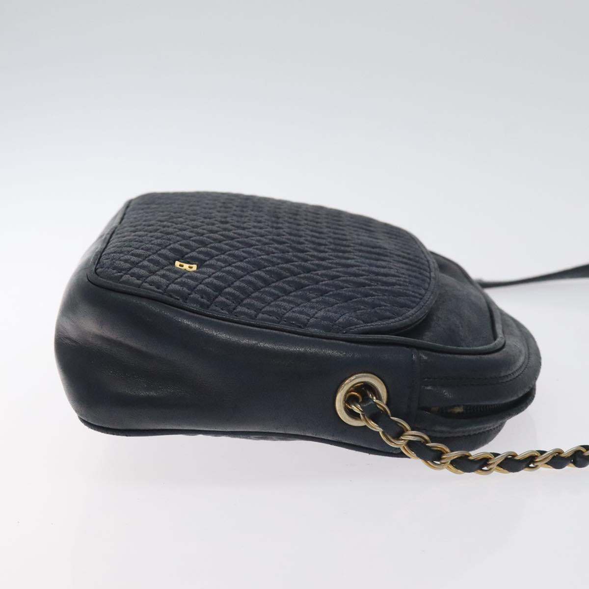 BALLY Shoulder Bag Leather Navy Gold Auth BA3407