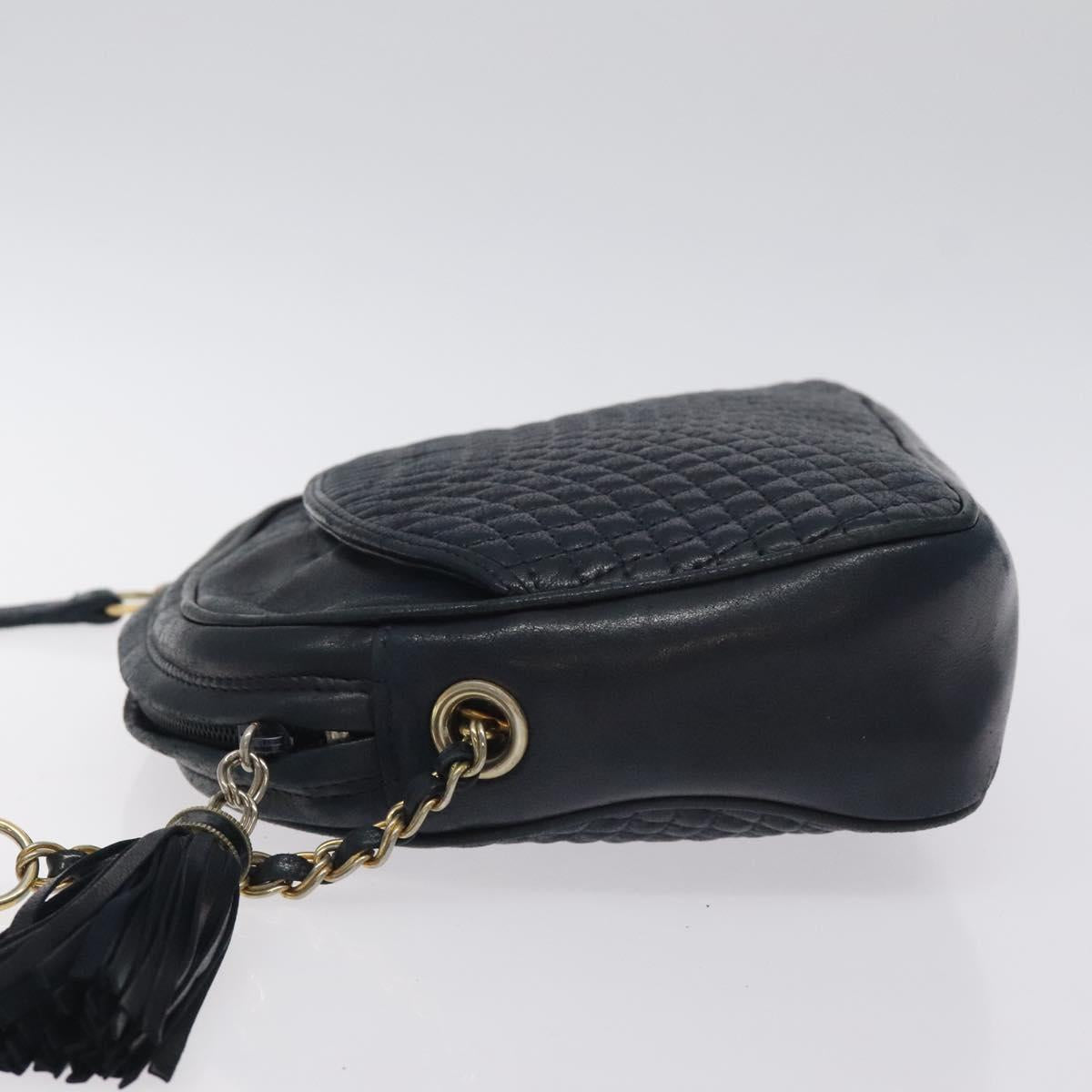 BALLY Shoulder Bag Leather Navy Gold Auth BA3407