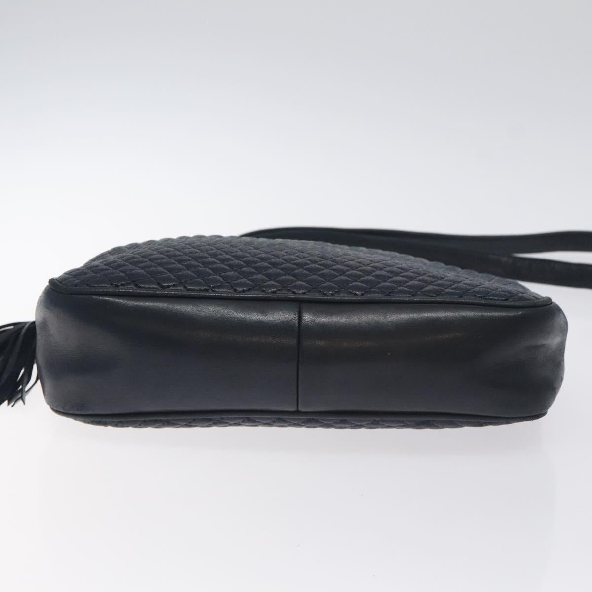 BALLY Shoulder Bag Leather Navy Gold Auth BA3407