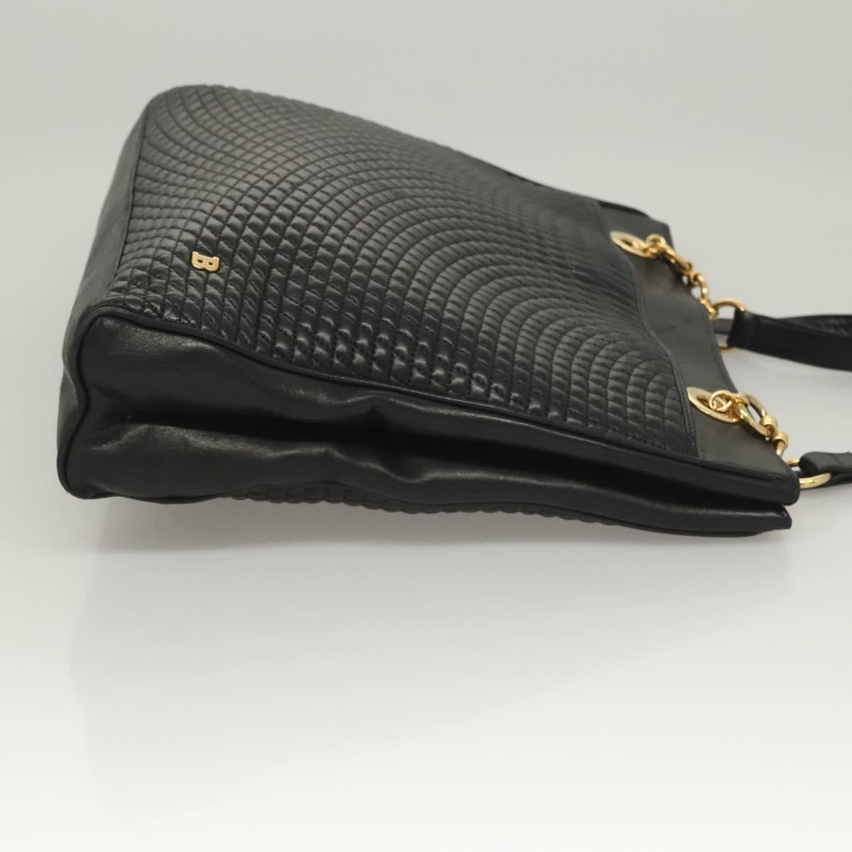 BALLY Tote Bag Leather Black Gold Auth BA3412