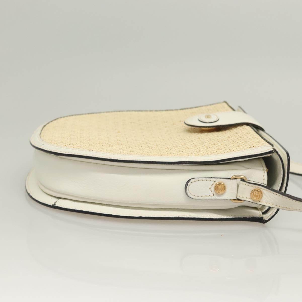 BALLY Shoulder Bag Straw Leather Beige Gold Auth BA3413