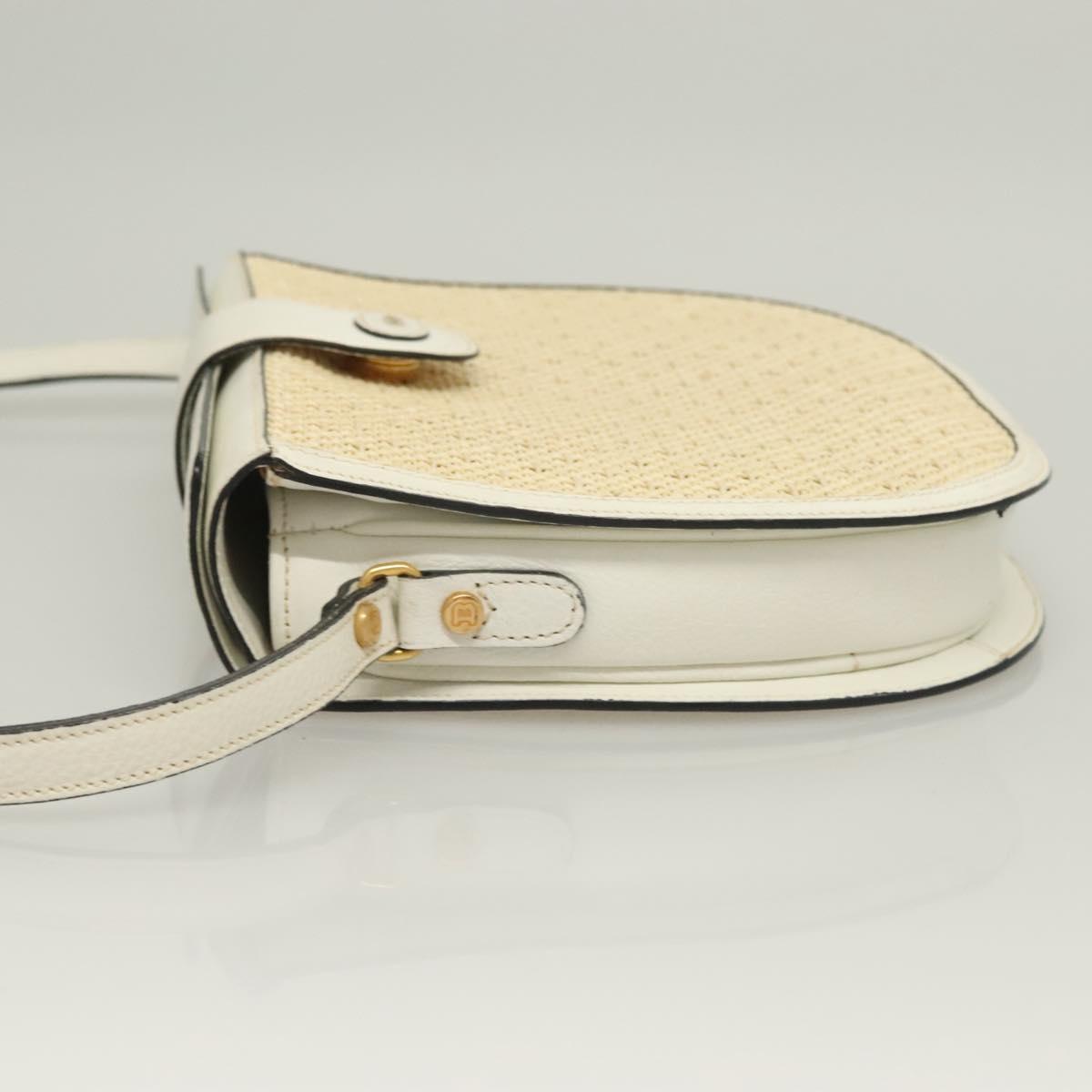BALLY Shoulder Bag Straw Leather Beige Gold Auth BA3413