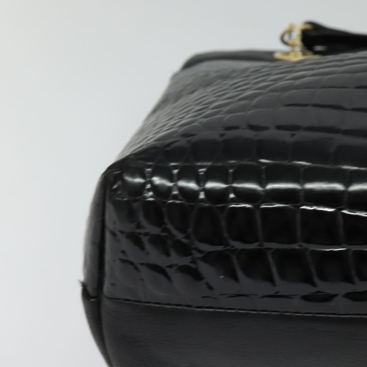 BALLY Tote Bag Leather Embossed Black Gold Auth BA3415