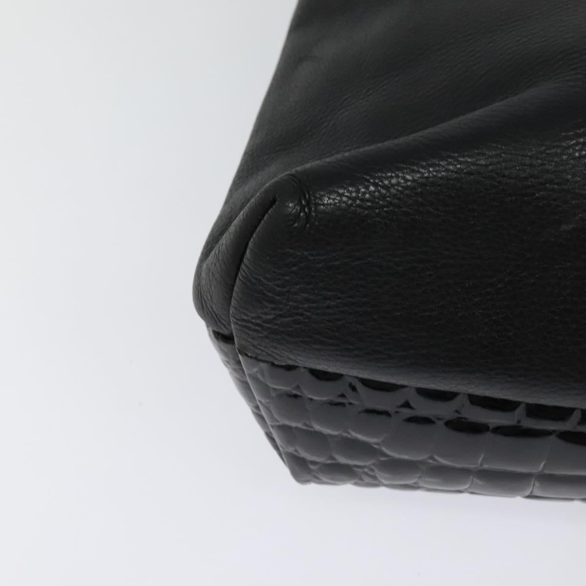 BALLY Tote Bag Leather Embossed Black Gold Auth BA3415