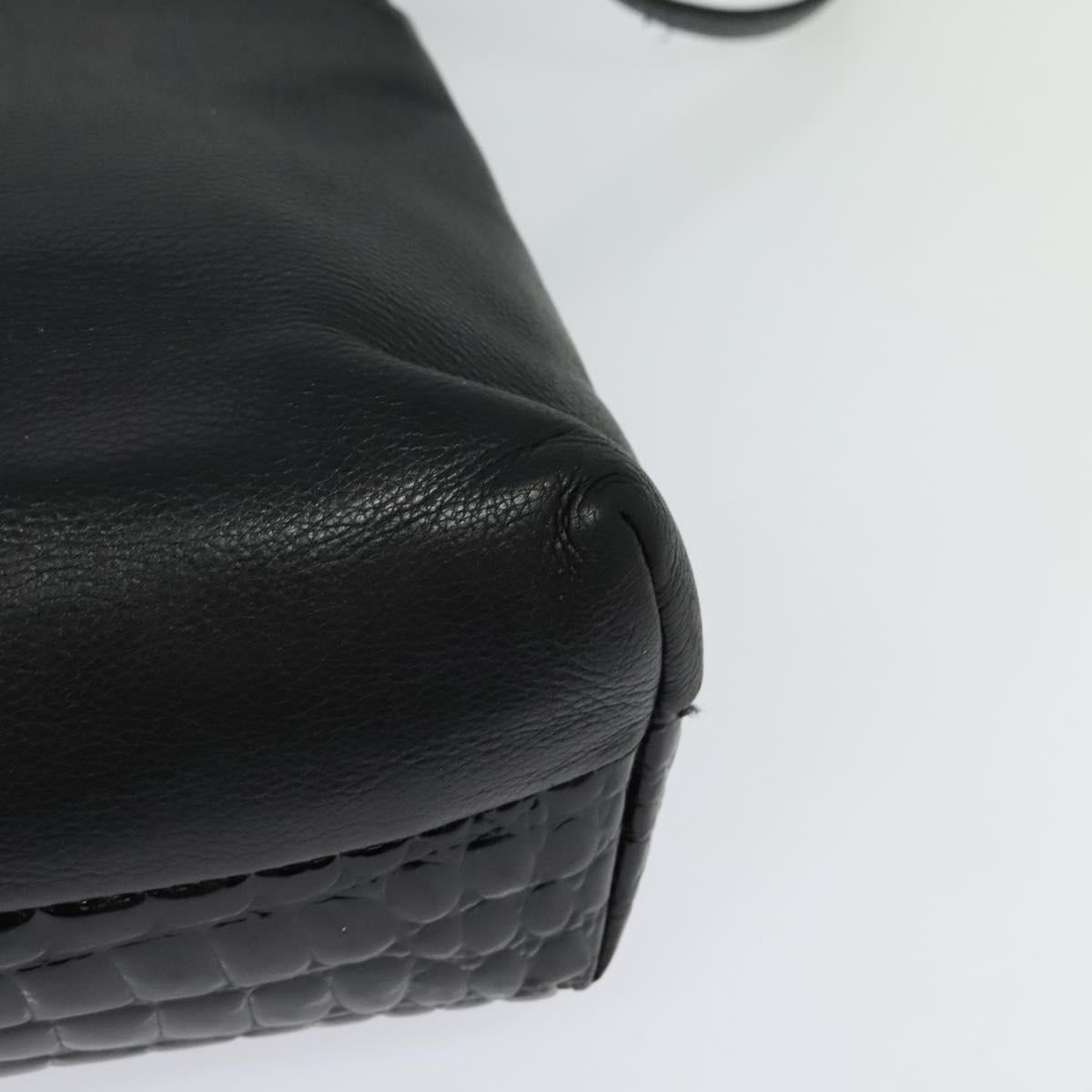 BALLY Tote Bag Leather Embossed Black Gold Auth BA3415