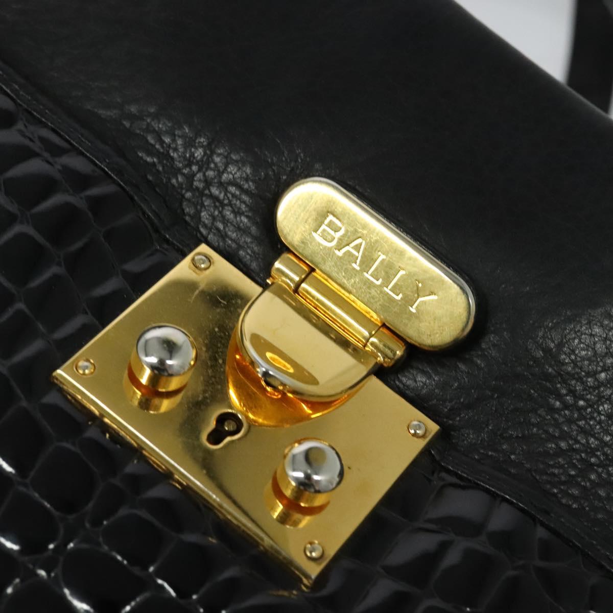 BALLY Tote Bag Leather Embossed Black Gold Auth BA3415