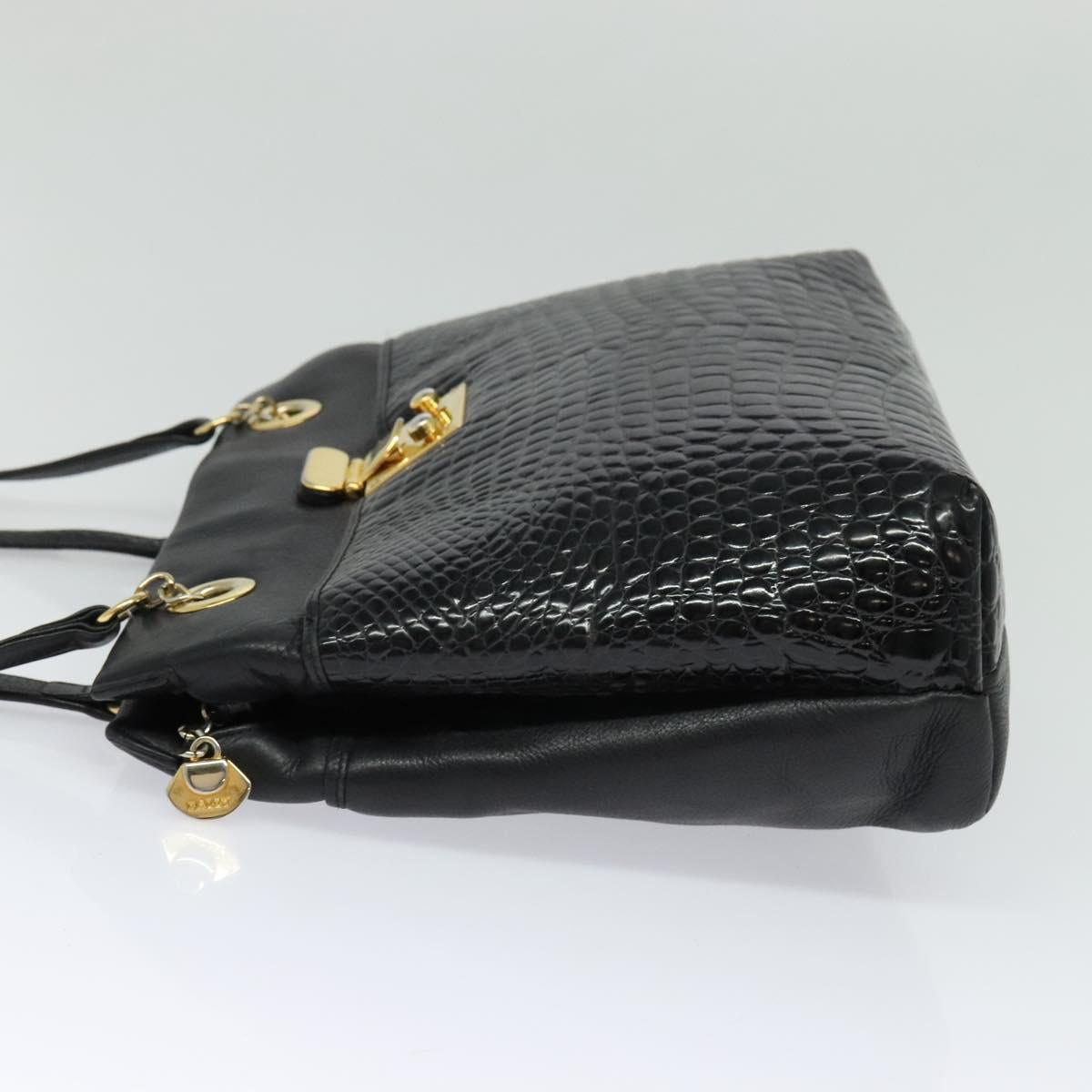 BALLY Tote Bag Leather Embossed Black Gold Auth BA3415