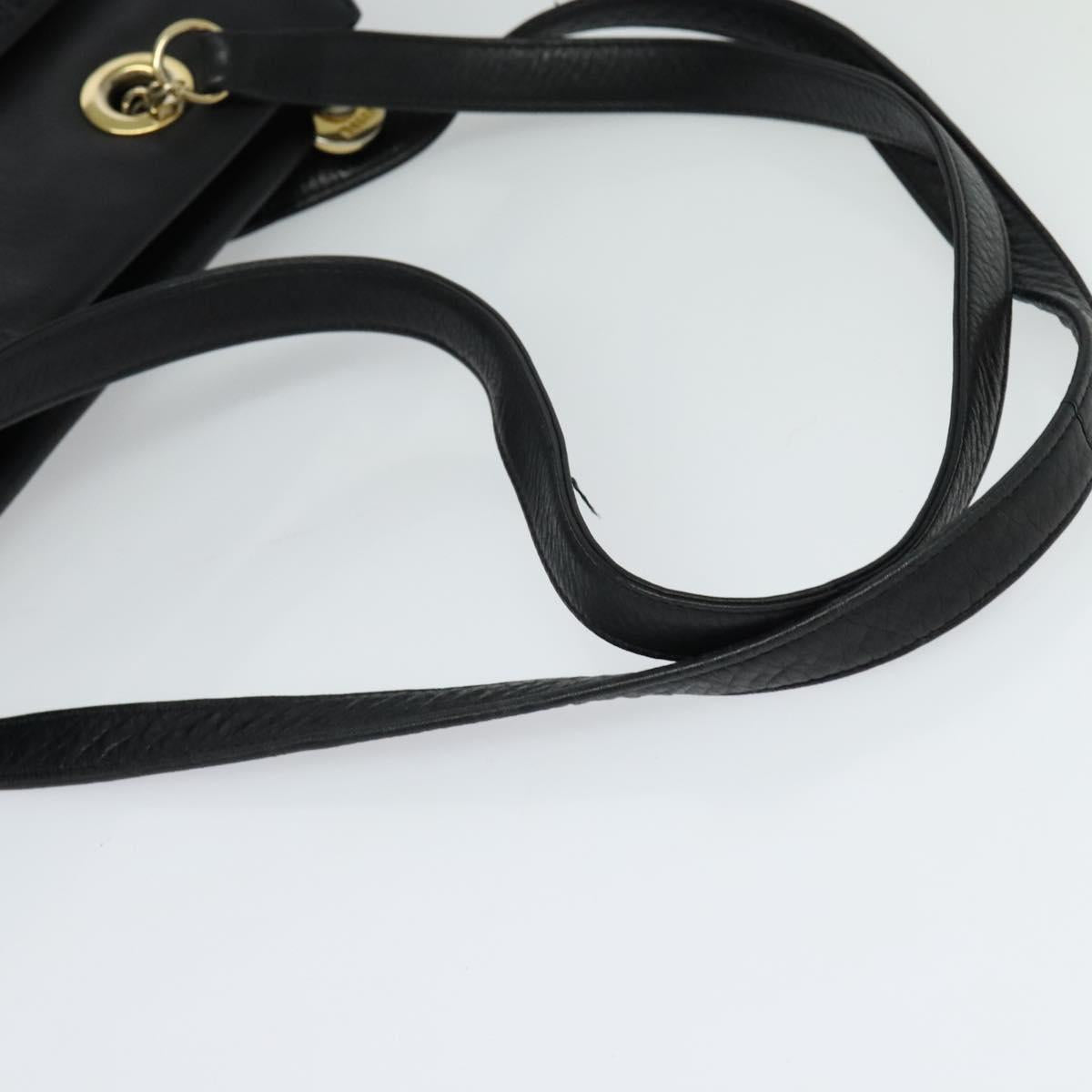 BALLY Tote Bag Leather Embossed Black Gold Auth BA3415