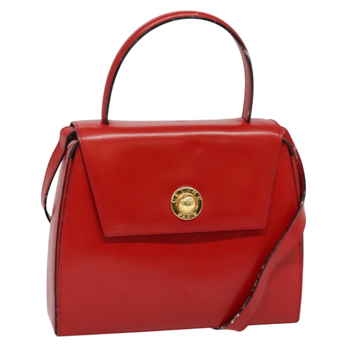 CELINE Hand Bag Leather 2way Red Gold Auth BA3417