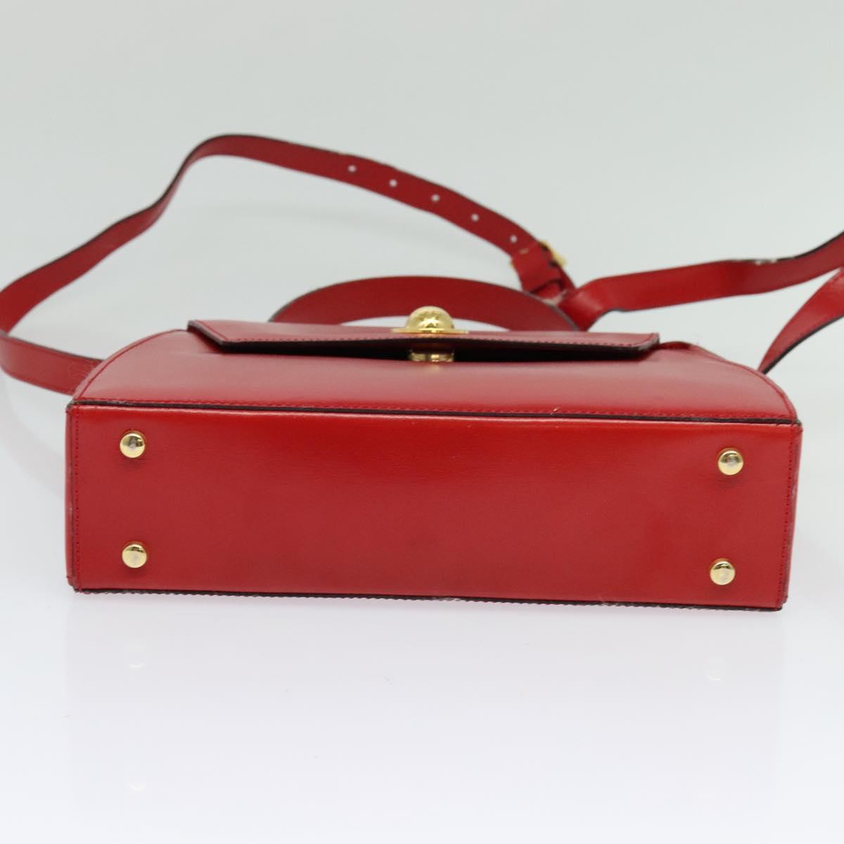 CELINE Hand Bag Leather 2way Red Gold Auth BA3417