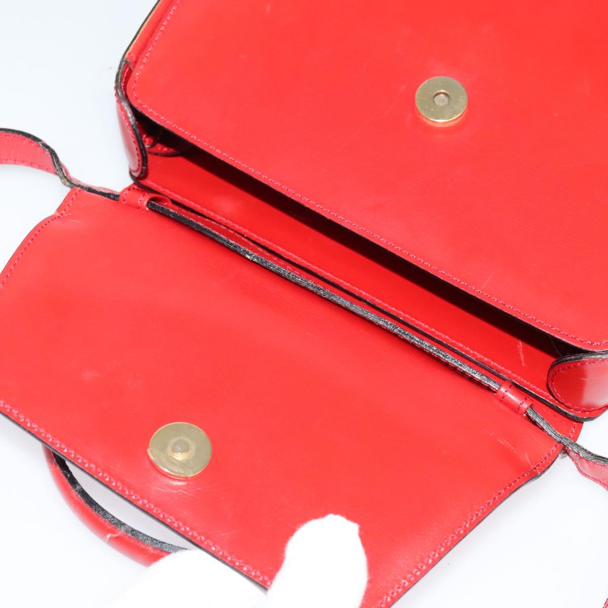 CELINE Hand Bag Leather 2way Red Gold Auth BA3417