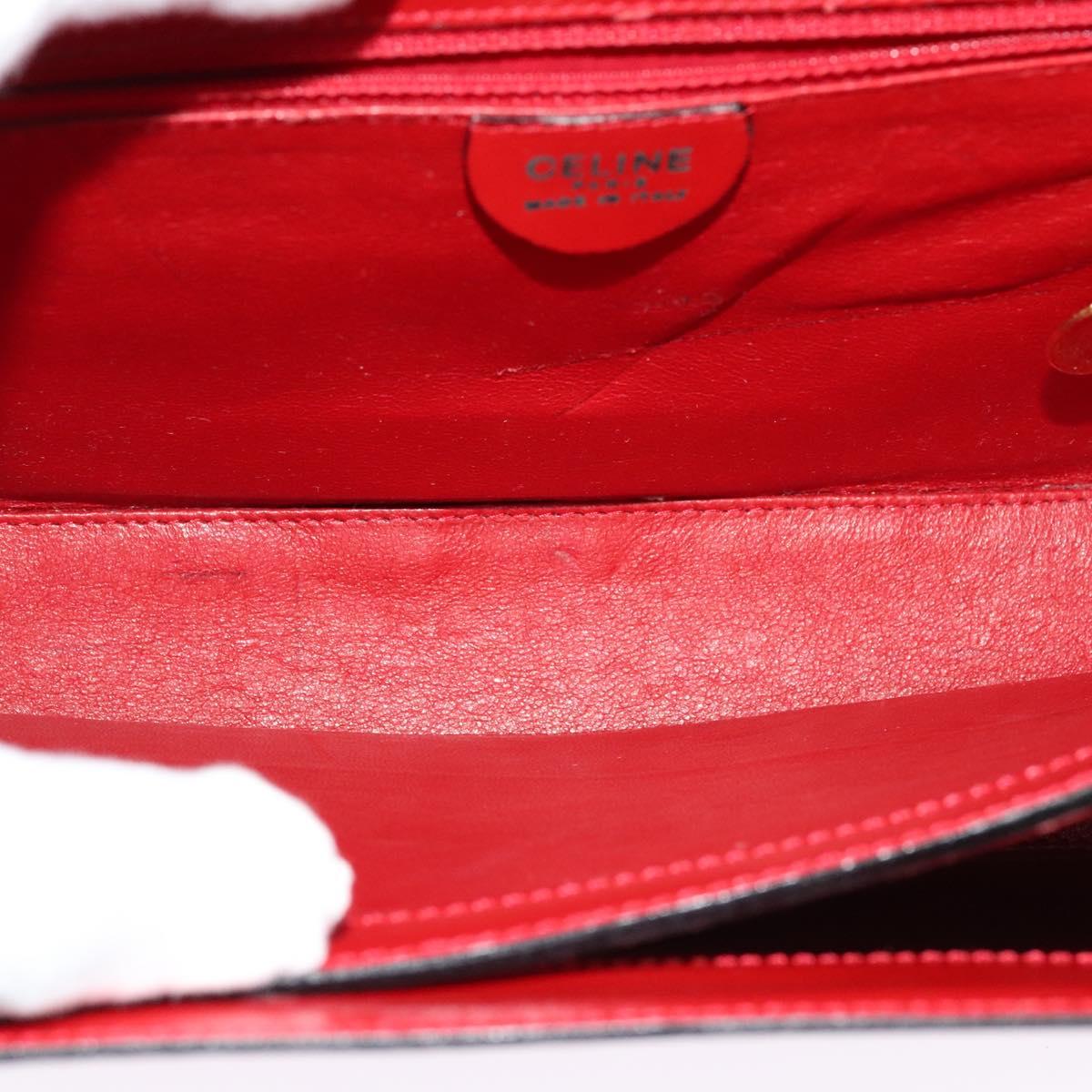 CELINE Hand Bag Leather 2way Red Gold Auth BA3417