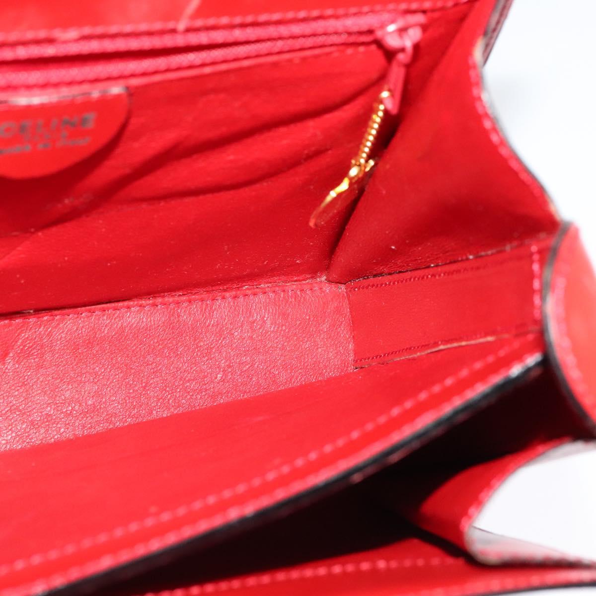 CELINE Hand Bag Leather 2way Red Gold Auth BA3417