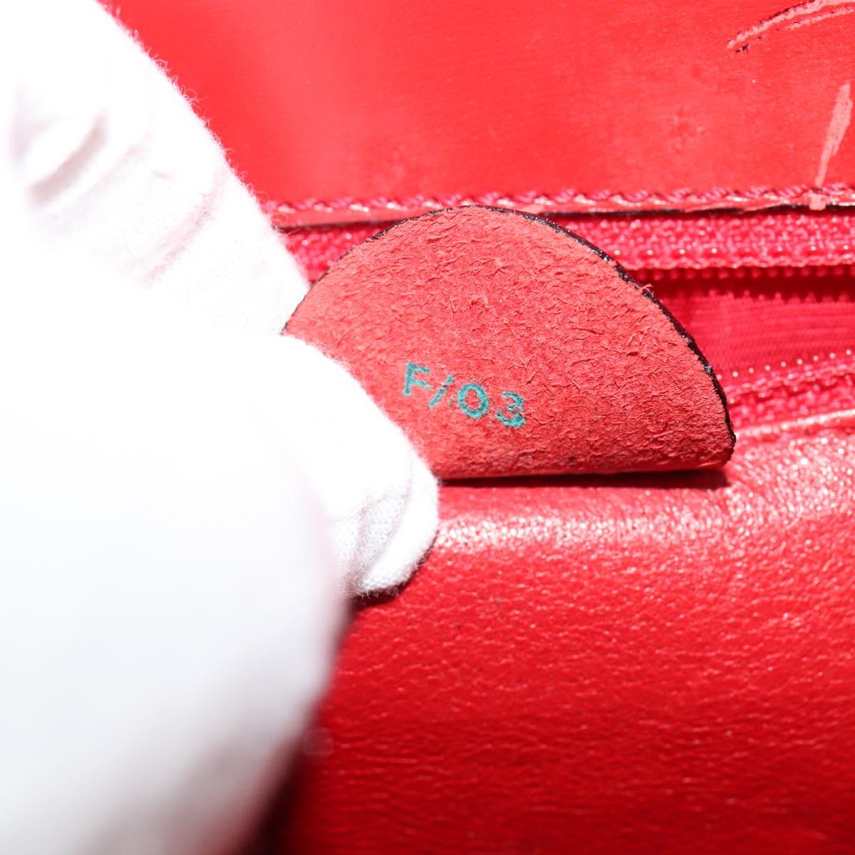 CELINE Hand Bag Leather 2way Red Gold Auth BA3417