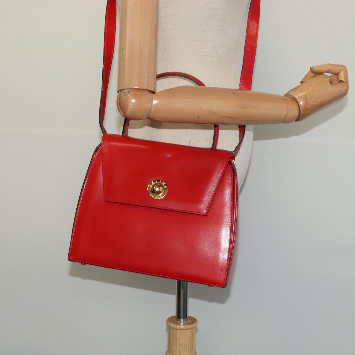 CELINE Hand Bag Leather 2way Red Gold Auth BA3417