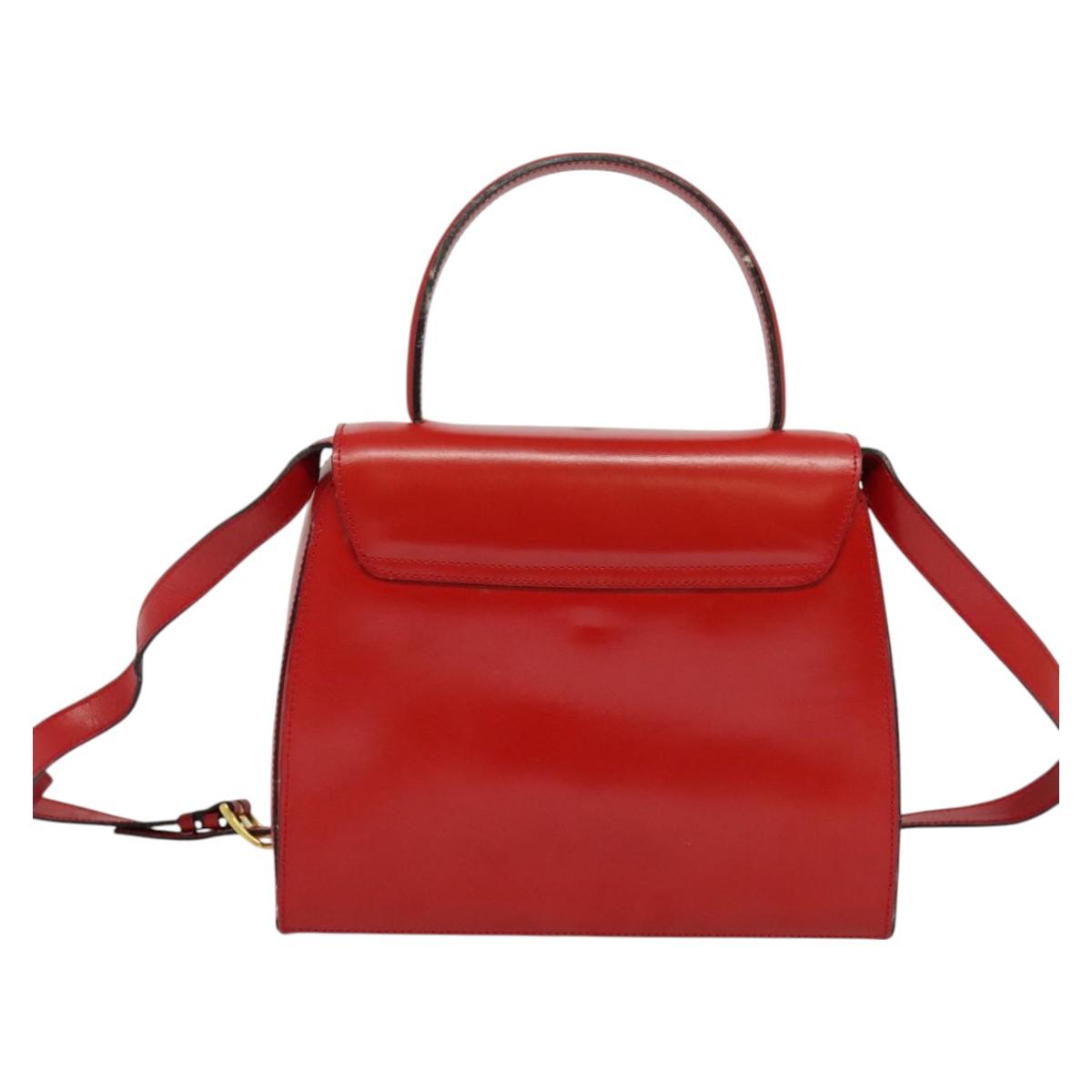 CELINE Hand Bag Leather 2way Red Gold Auth BA3417
