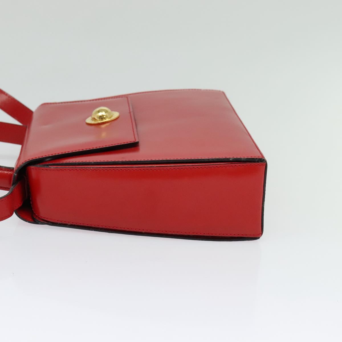 CELINE Hand Bag Leather 2way Red Gold Auth BA3417