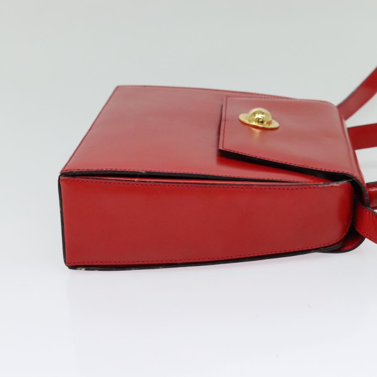 CELINE Hand Bag Leather 2way Red Gold Auth BA3417