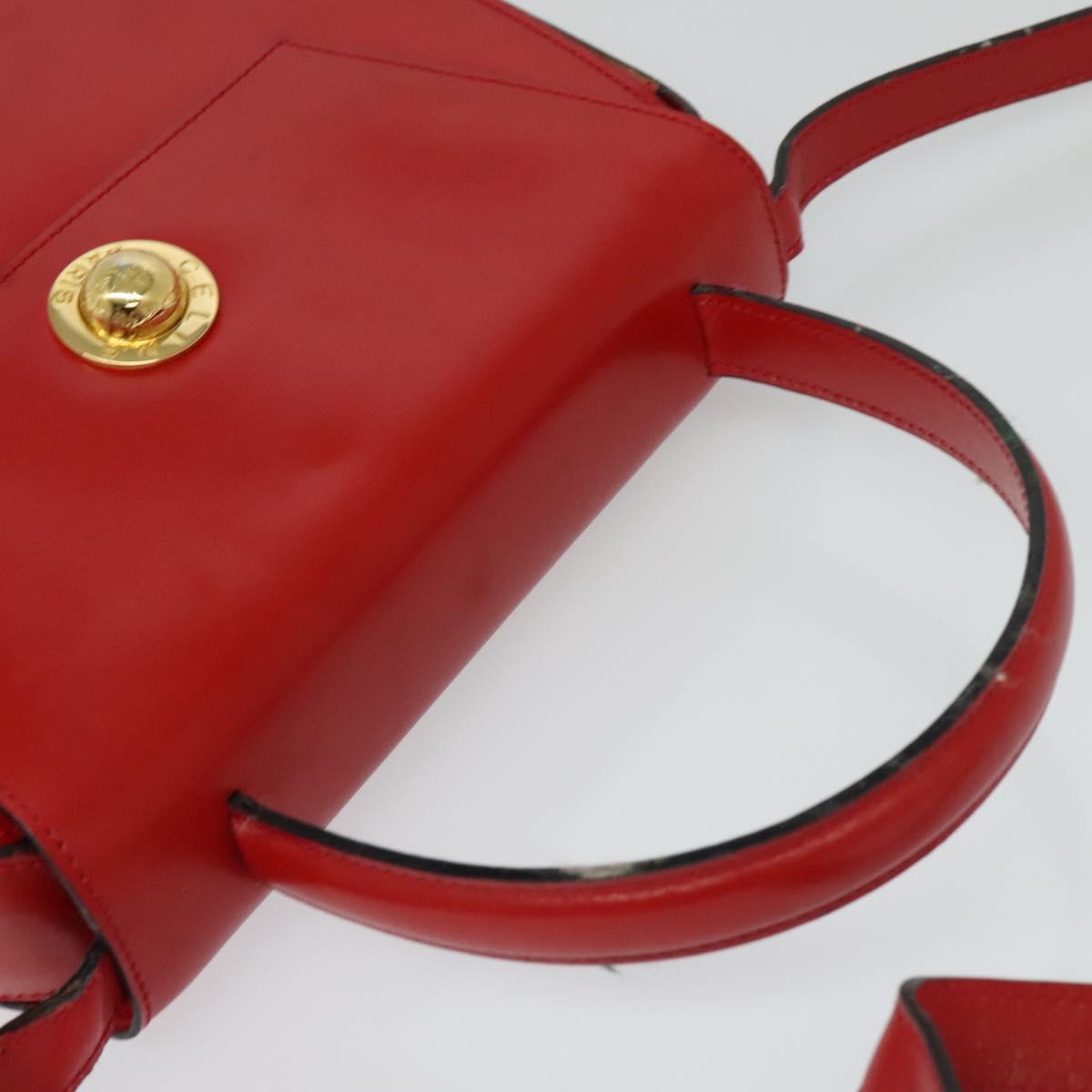 CELINE Hand Bag Leather 2way Red Gold Auth BA3417