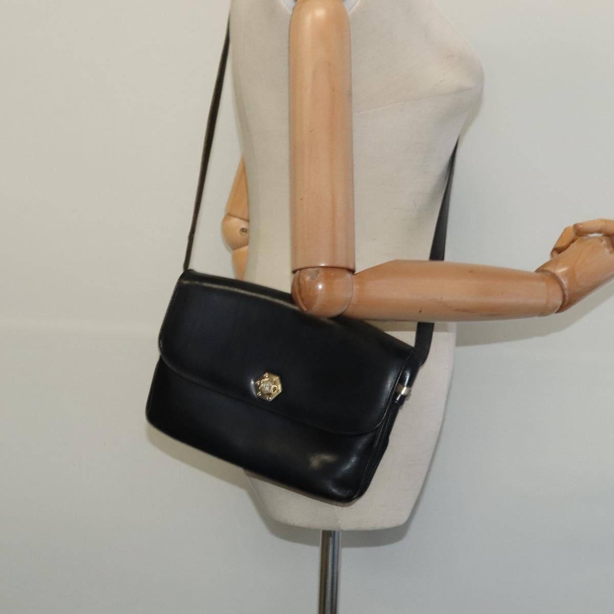 CELINE Shoulder Bag Leather Black Gold Auth BA3418
