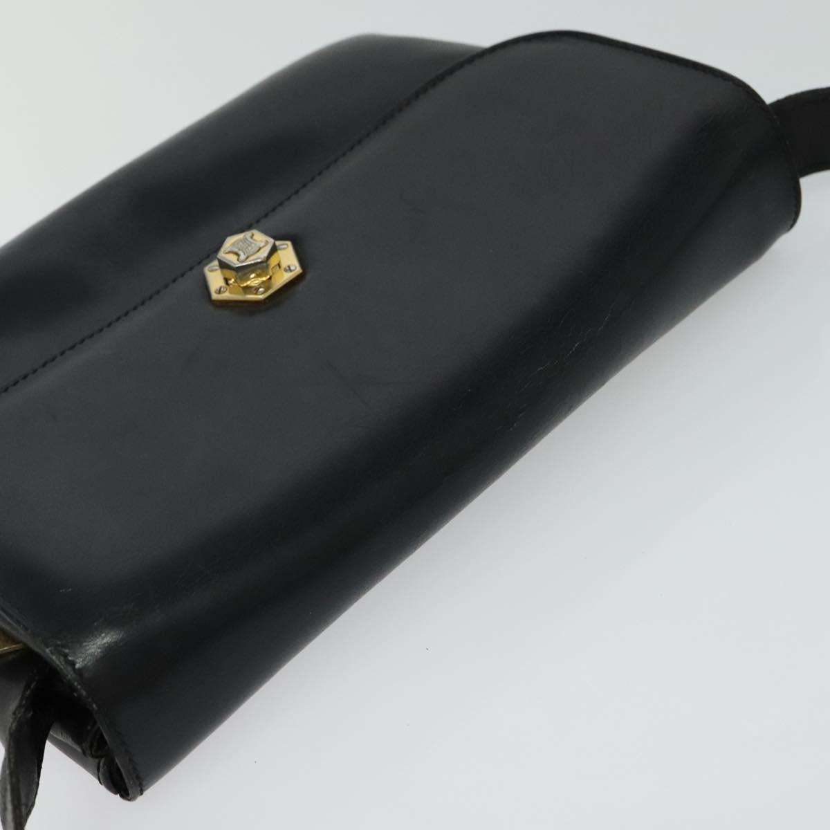 CELINE Shoulder Bag Leather Black Gold Auth BA3418