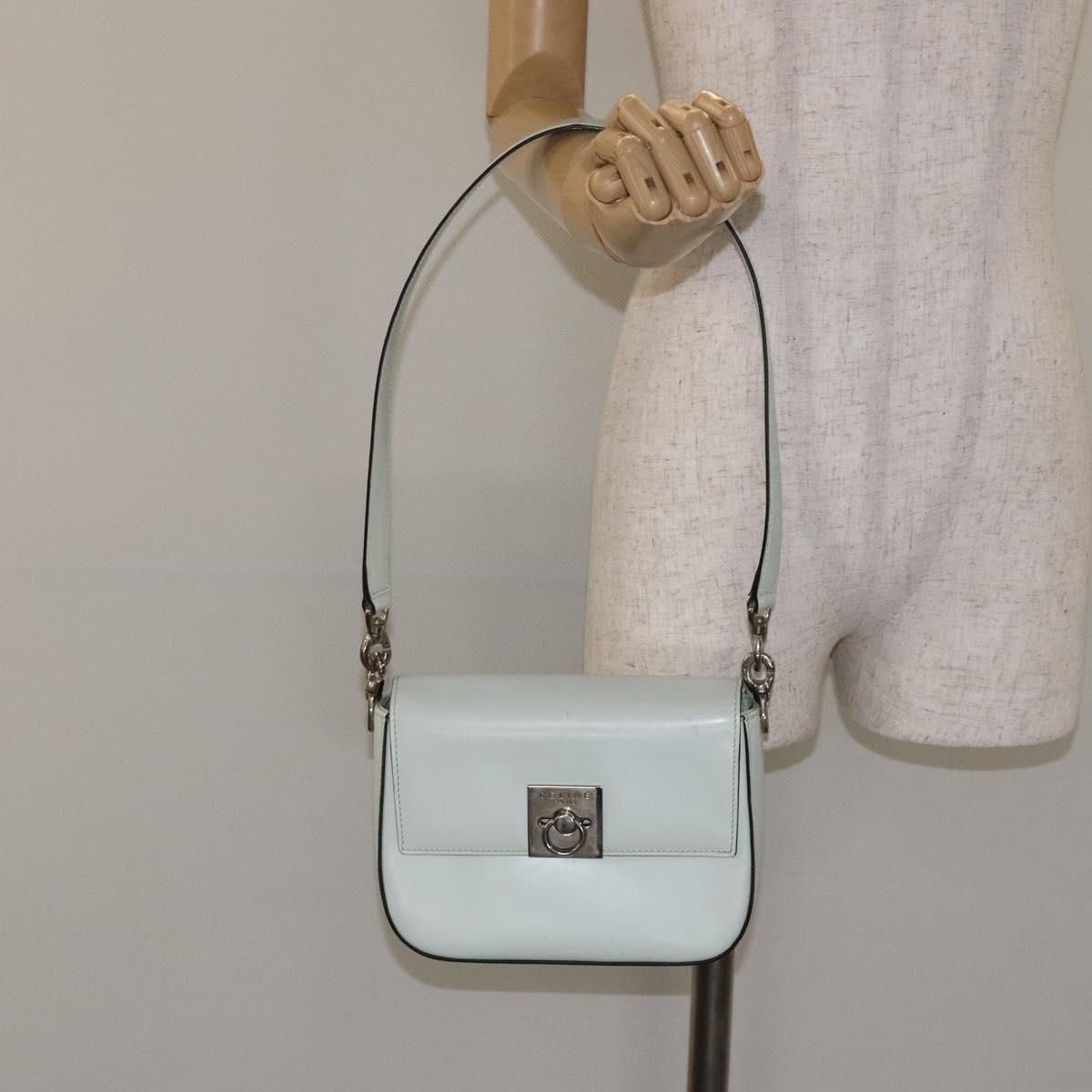 CELINE Shoulder Bag Leather Peppermint Silver Auth BA3419
