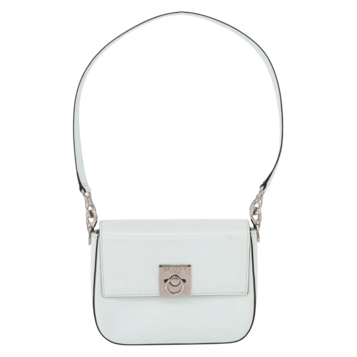 CELINE Shoulder Bag Leather Peppermint Silver Auth BA3419