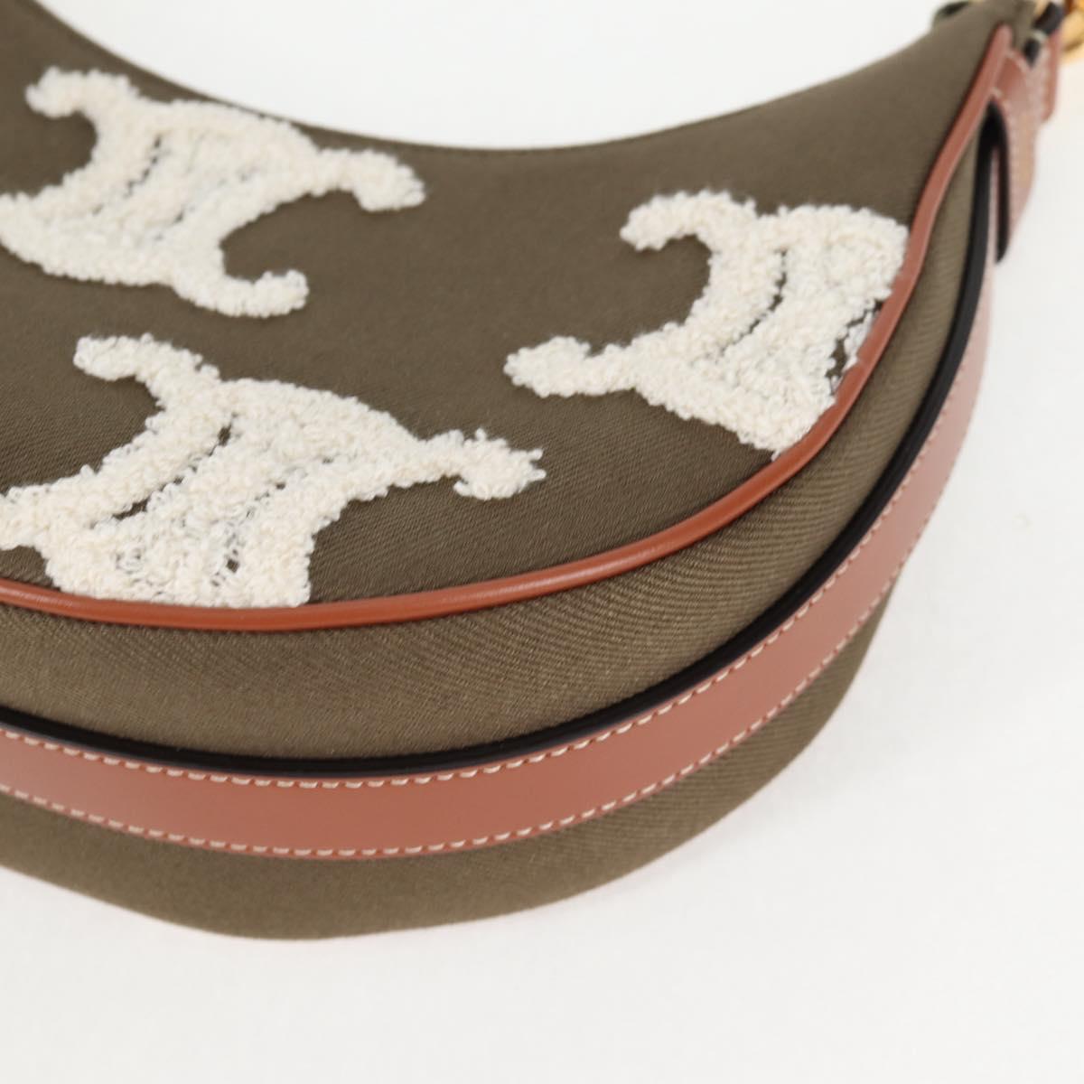 CELINE Triomphe Ava Shoulder Bag Canvas Leather Pile Khaki Gold Auth BA3420M