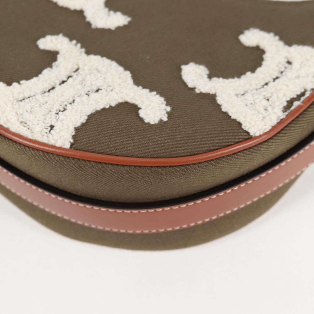 CELINE Triomphe Ava Shoulder Bag Canvas Leather Pile Khaki Gold Auth BA3420M