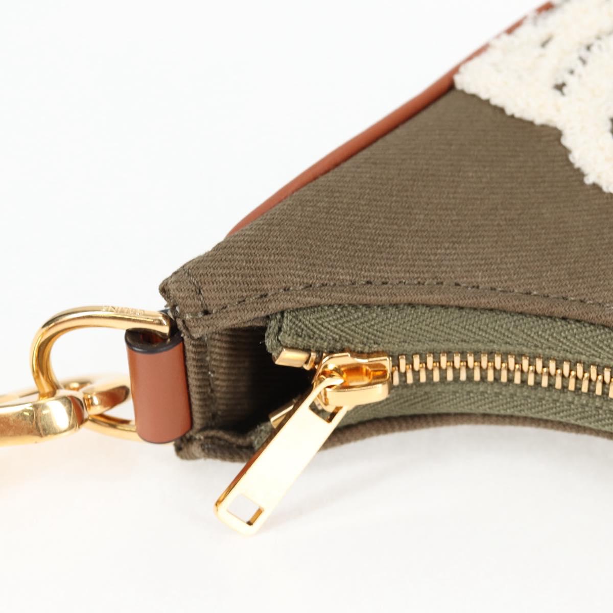 CELINE Triomphe Ava Shoulder Bag Canvas Leather Pile Khaki Gold Auth BA3420M