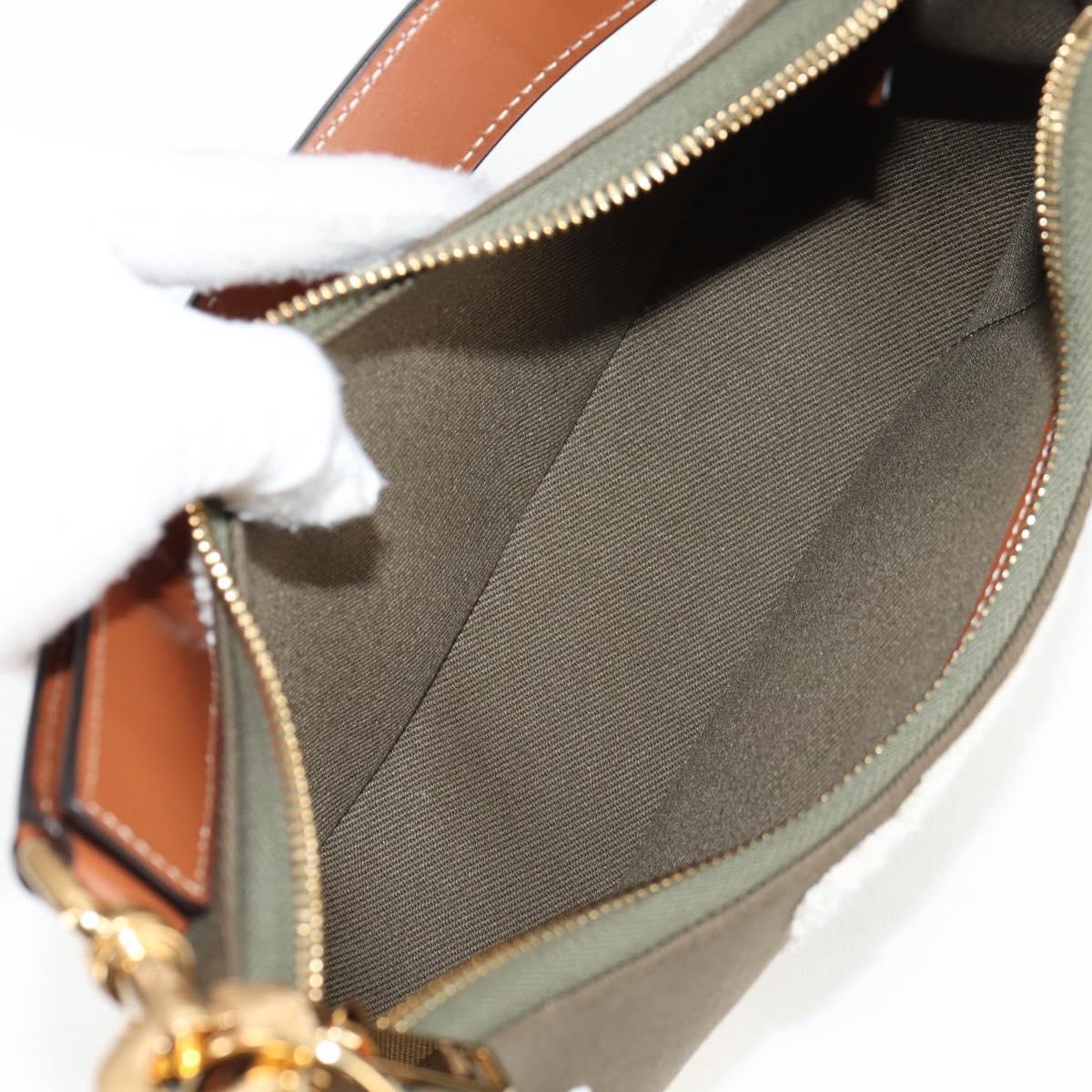 CELINE Triomphe Ava Shoulder Bag Canvas Leather Pile Khaki Gold Auth BA3420M