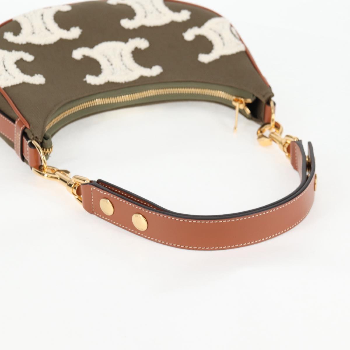 CELINE Triomphe Ava Shoulder Bag Canvas Leather Pile Khaki Gold Auth BA3420M