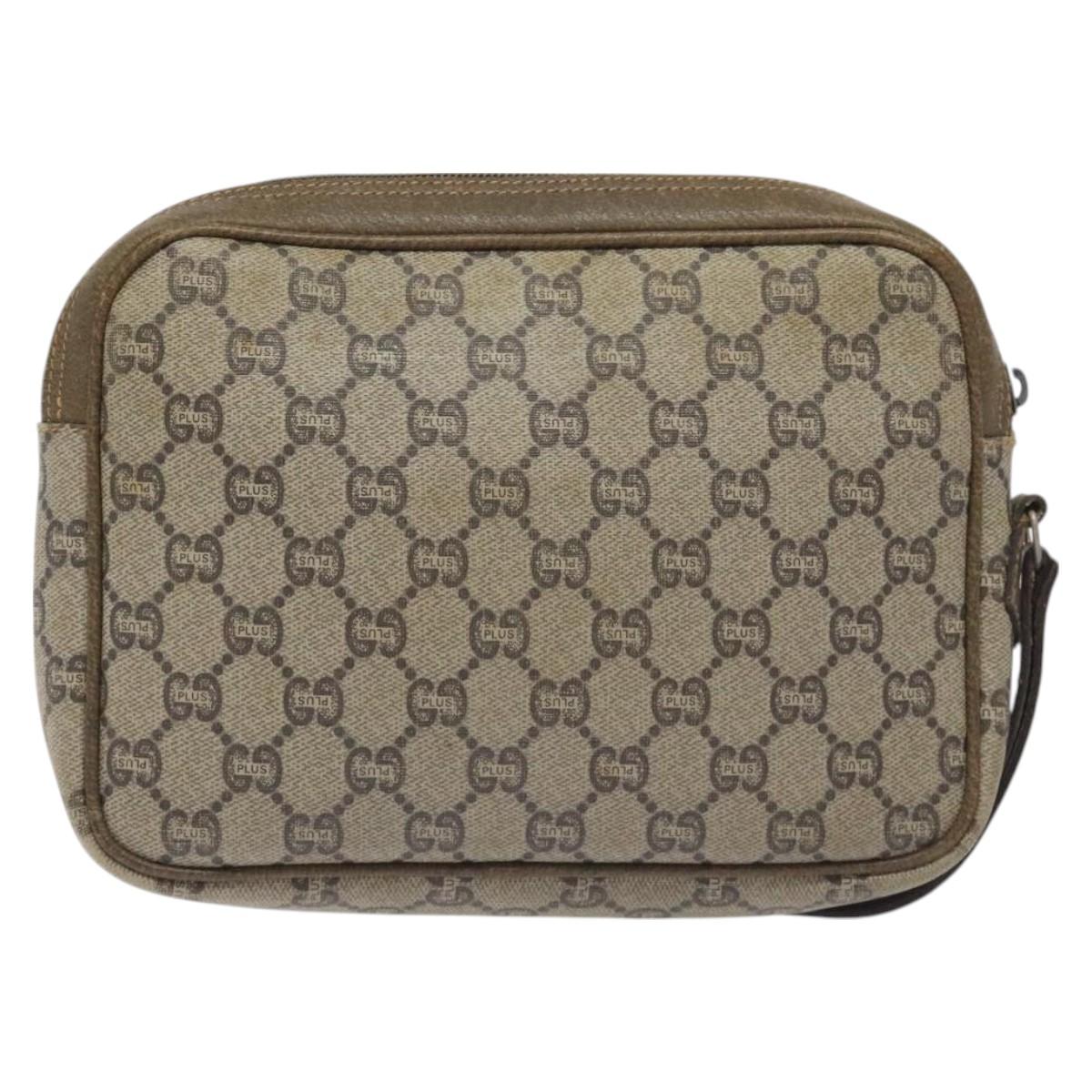 GUCCI GG Plus Supreme Clutch Bag PVC Beige Auth BA3430