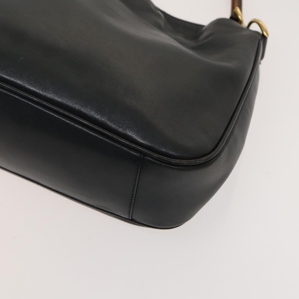 GUCCI Bamboo Hand Bag Leather 2way Navy Gold 001 3444 1638 Auth BA3439