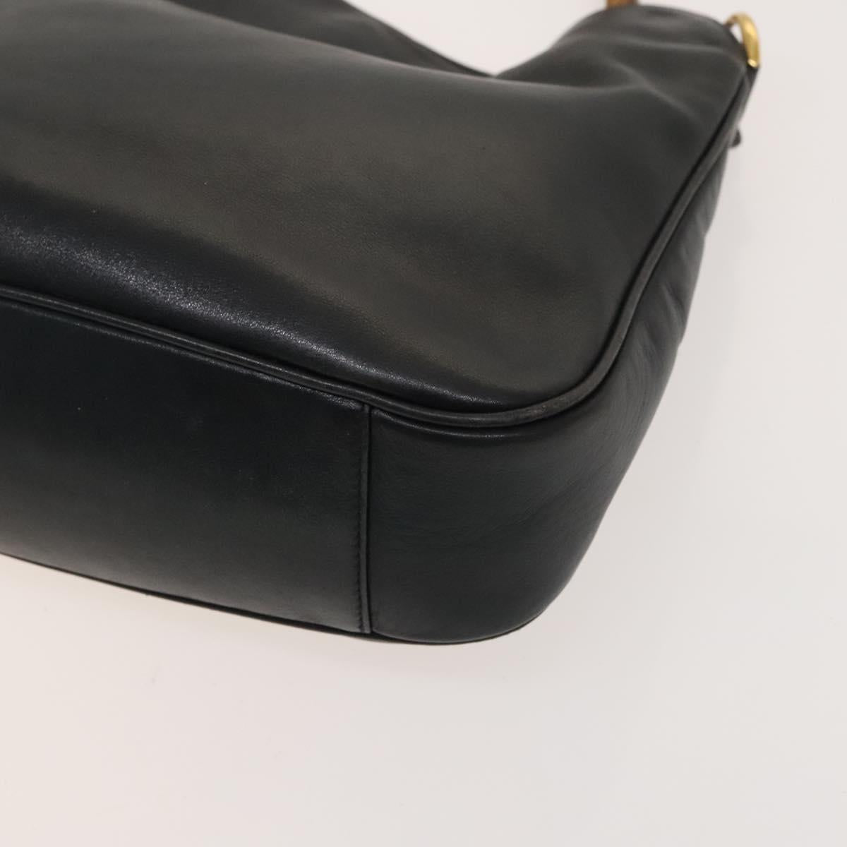 GUCCI Bamboo Hand Bag Leather 2way Navy Gold 001 3444 1638 Auth BA3439
