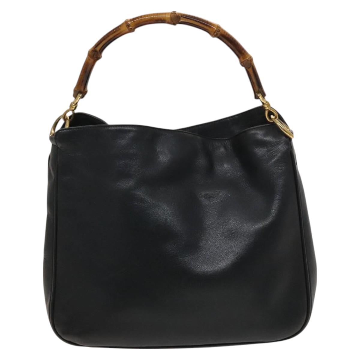 GUCCI Bamboo Hand Bag Leather 2way Navy Gold 001 3444 1638 Auth BA3439