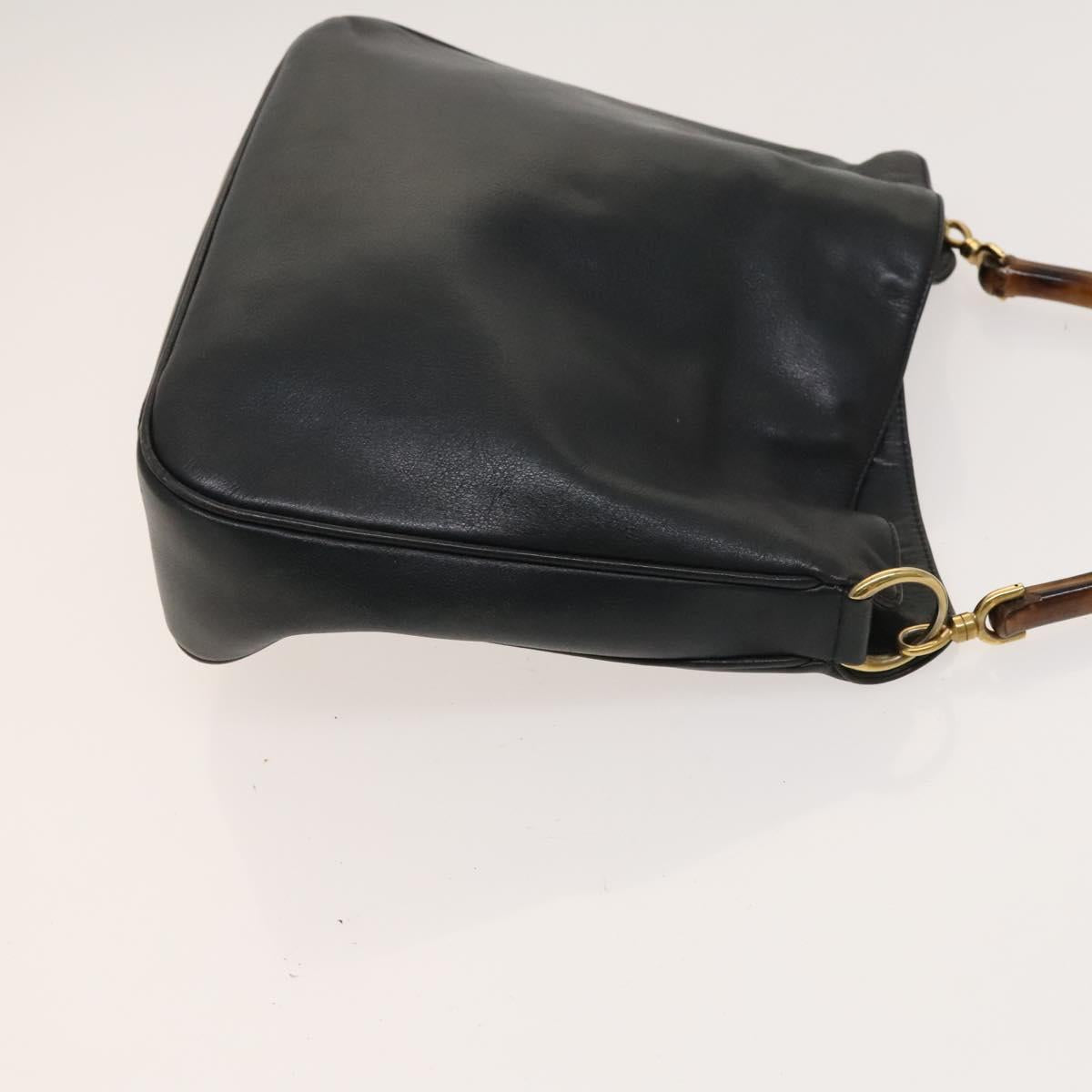 GUCCI Bamboo Hand Bag Leather 2way Navy Gold 001 3444 1638 Auth BA3439