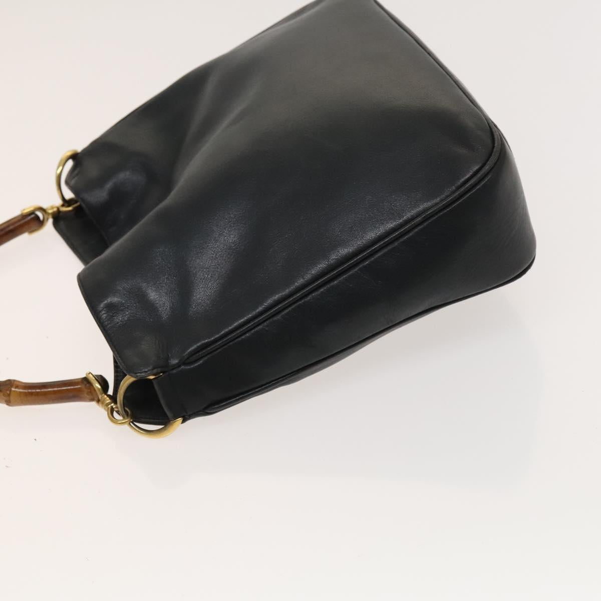 GUCCI Bamboo Hand Bag Leather 2way Navy Gold 001 3444 1638 Auth BA3439