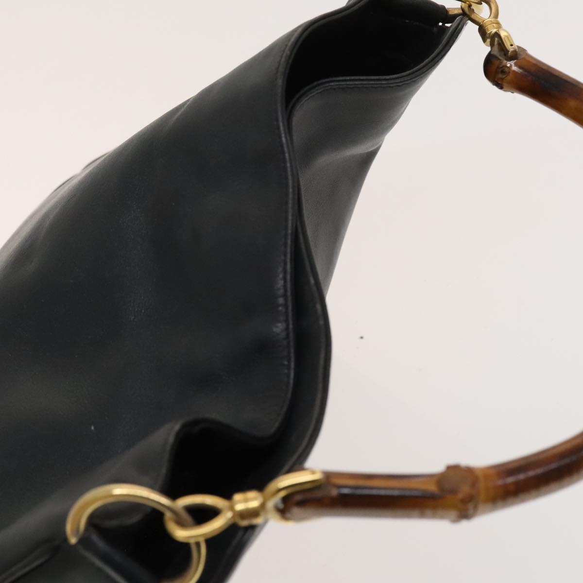 GUCCI Bamboo Hand Bag Leather 2way Navy Gold 001 3444 1638 Auth BA3439