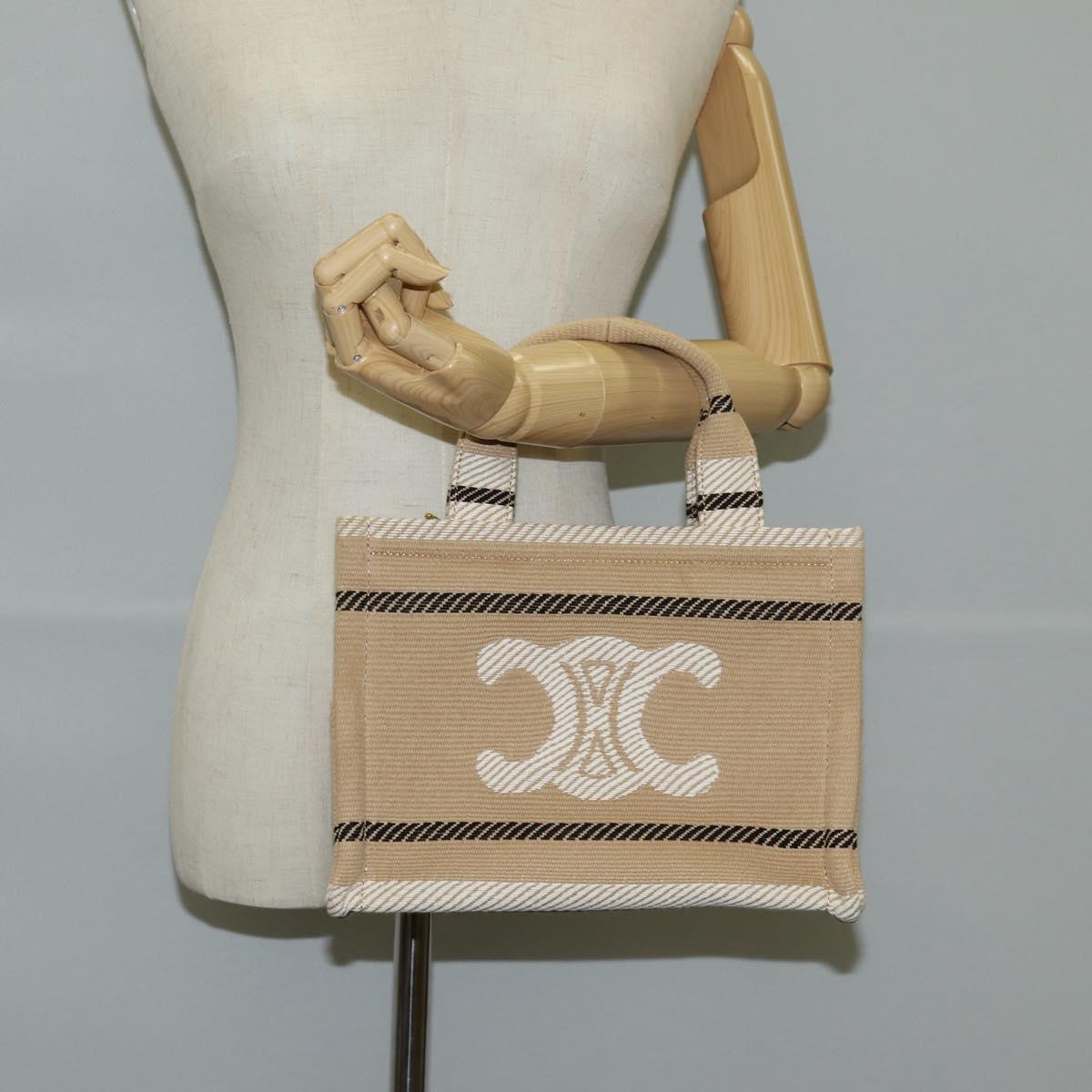 CELINE Triomphe Small Cabas Tice Tote Bag Canvas Beige Gold Auth BA3442M