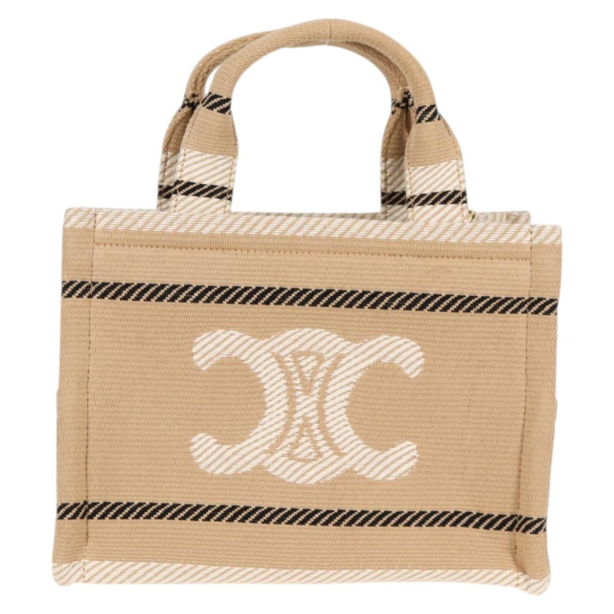 CELINE Triomphe Small Cabas Tice Tote Bag Canvas Beige Gold Auth BA3442M