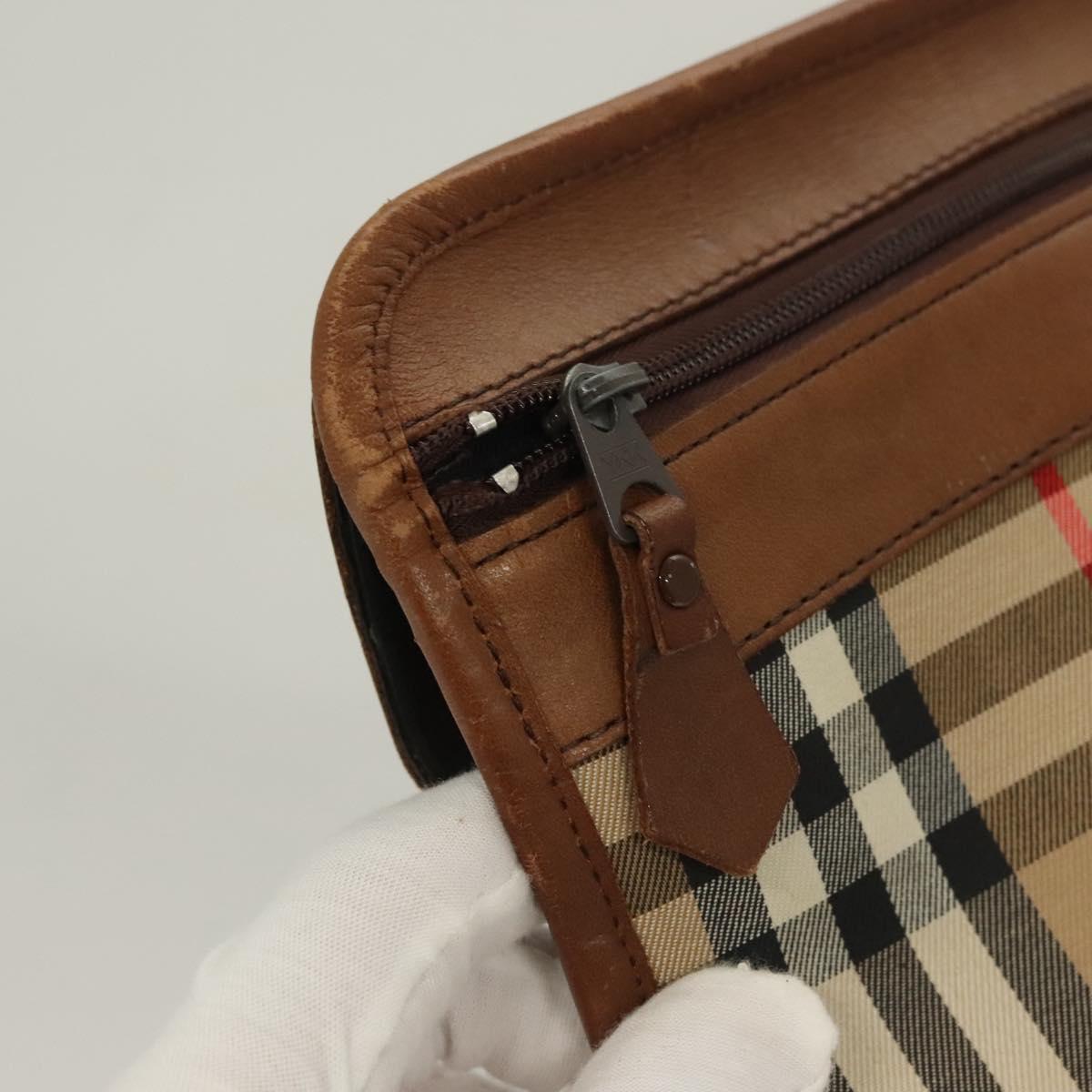 Burberrys Nova Check Document case Clutch Bag Canvas Beige Auth BA3443