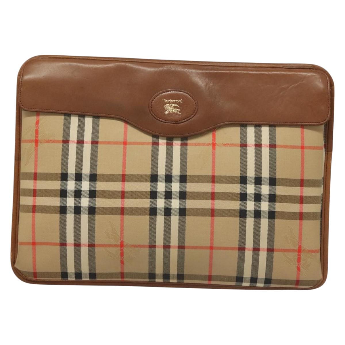 Burberrys Nova Check Document case Clutch Bag Canvas Beige Auth BA3443