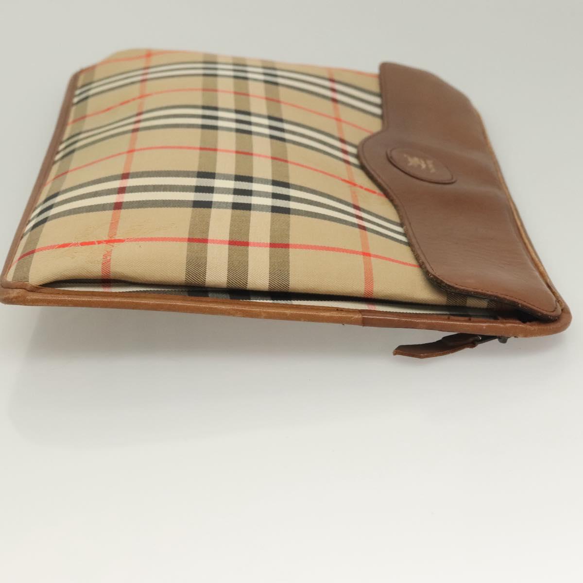 Burberrys Nova Check Document case Clutch Bag Canvas Beige Auth BA3443