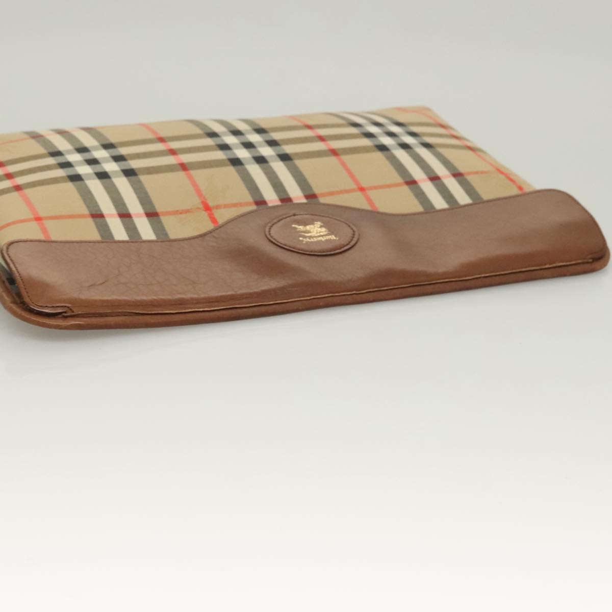 Burberrys Nova Check Document case Clutch Bag Canvas Beige Auth BA3443