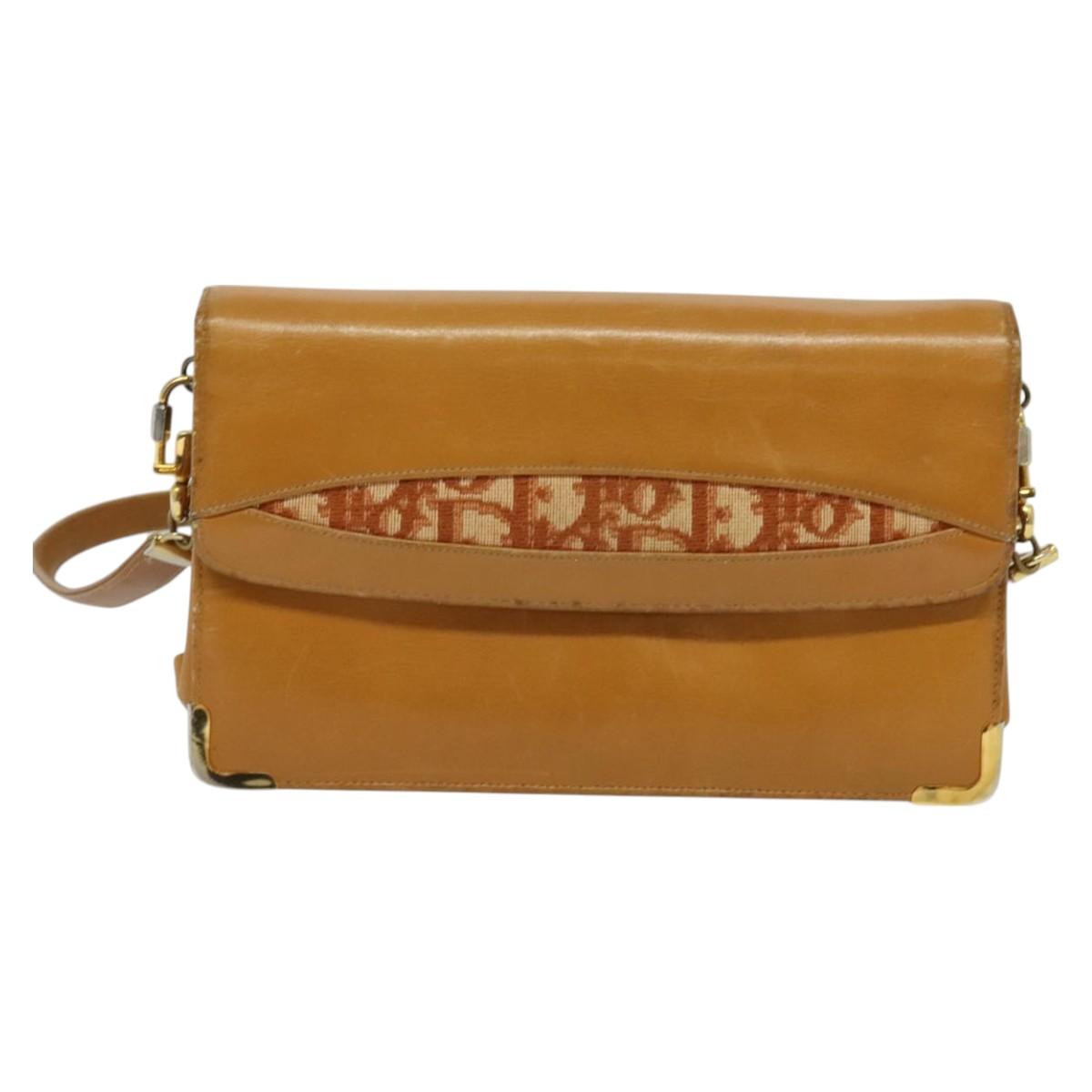 Christian Dior Shoulder Bag Leather Beige Gold Auth BA3445