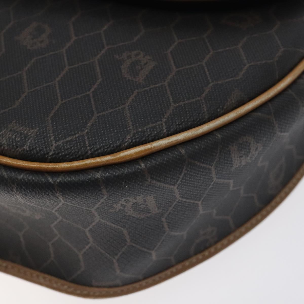 Christian Dior Honeycomb Canvas Shoulder Bag PVC Leather Black Gold Auth BA3446