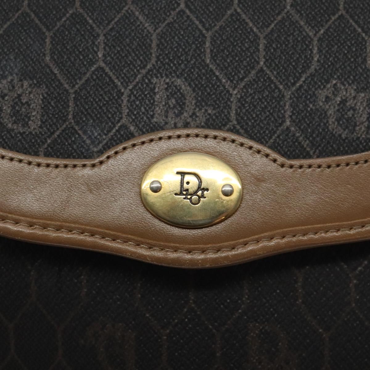 Christian Dior Honeycomb Canvas Shoulder Bag PVC Leather Black Gold Auth BA3446